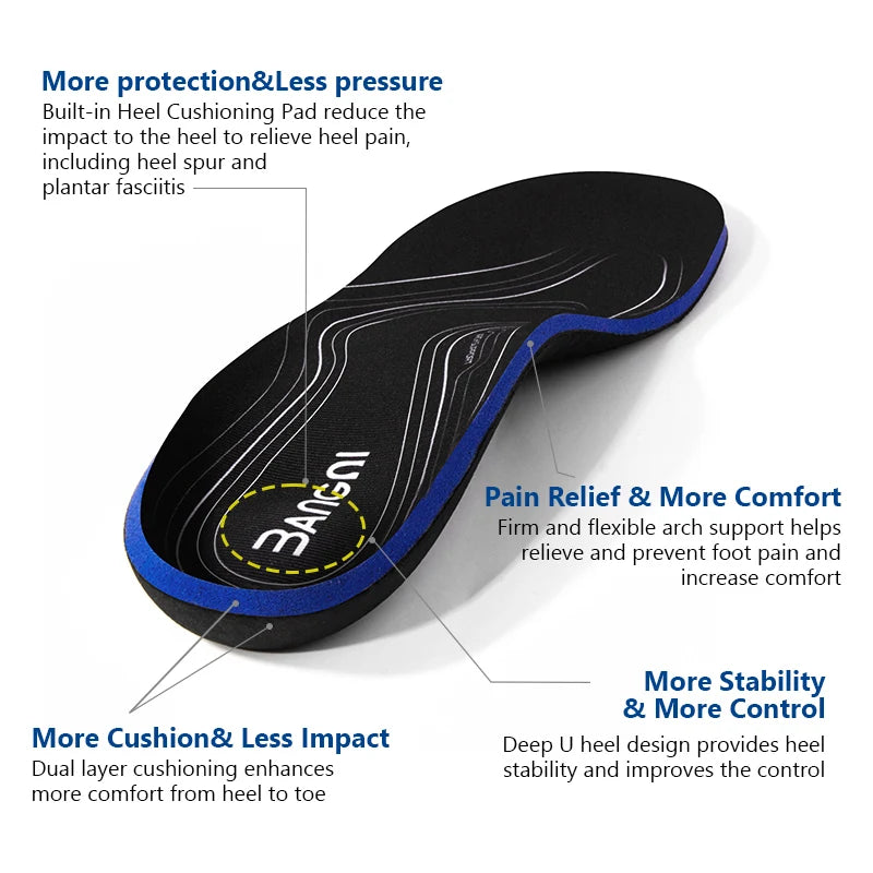 Arch/Heel Pain Relief Orthotic Insoles Foot Valgus Flat Feet Shoes Insert Shock-Absorption Comfort All Day for Woman Men