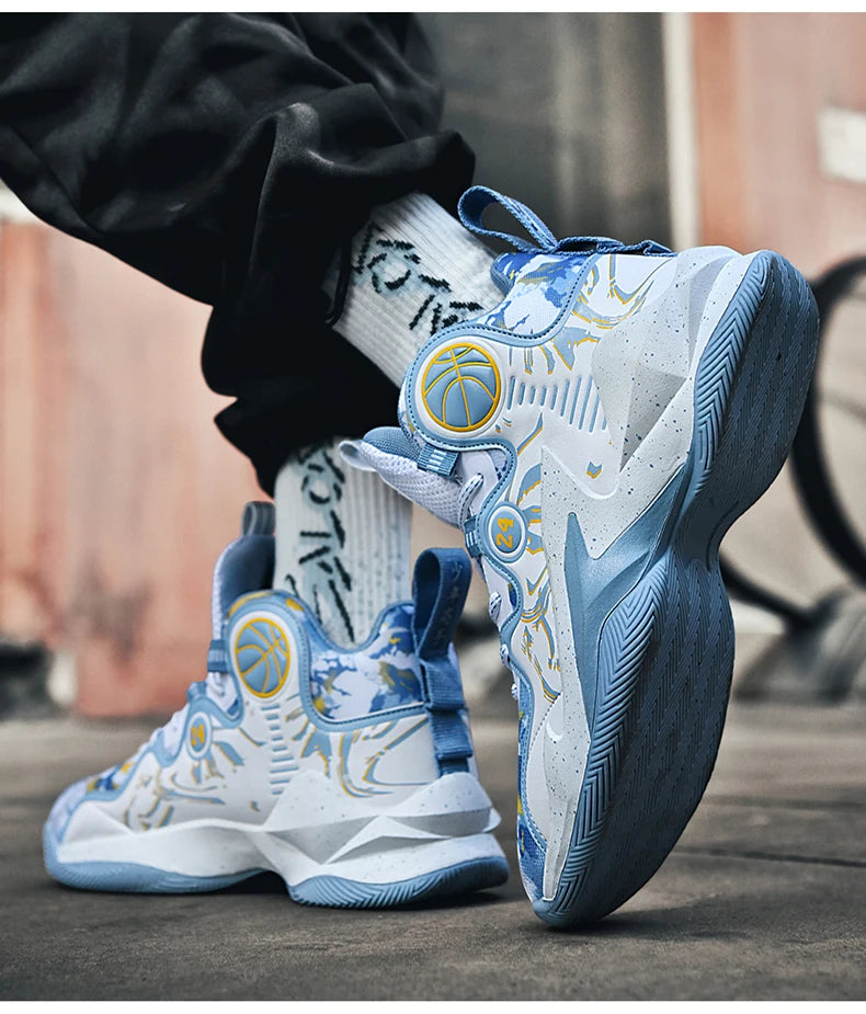 Men’s Basketball Shoes – Non-Slip, Breathable Outdoor Sneakers with Graffiti Design