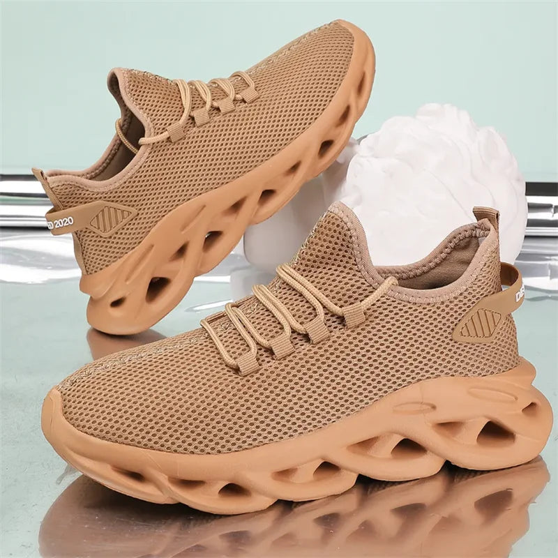 Men's sports shoes Solid color casual comfort mesh lace-up flat light vulcanized walking shoes boys running shoes