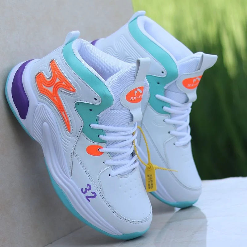 Men’s High-Top Basketball Shoes – Leather, Non-Slip, Cushioned Outdoor Sneakers
