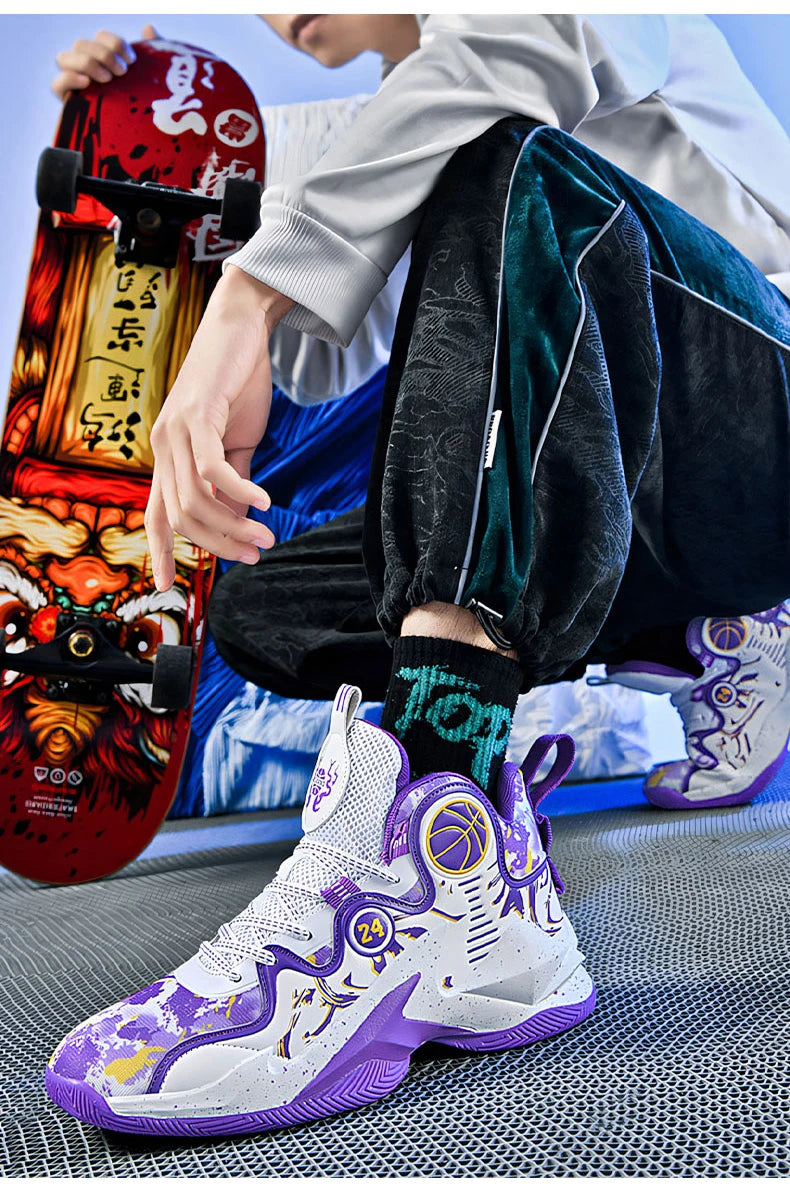 Men’s Basketball Shoes – Non-Slip, Breathable Outdoor Sneakers with Graffiti Design