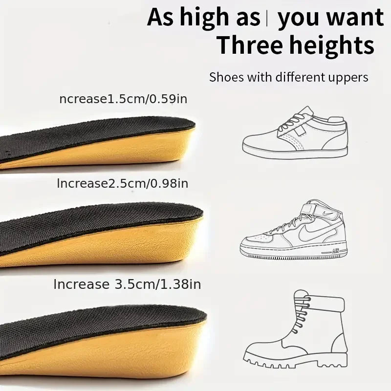 1pair 1.5-3.5cm (0.59-1.38in) Invisible Height Increase Insoles, Light Soft Elastic Breathable Shock Absorption Insoles