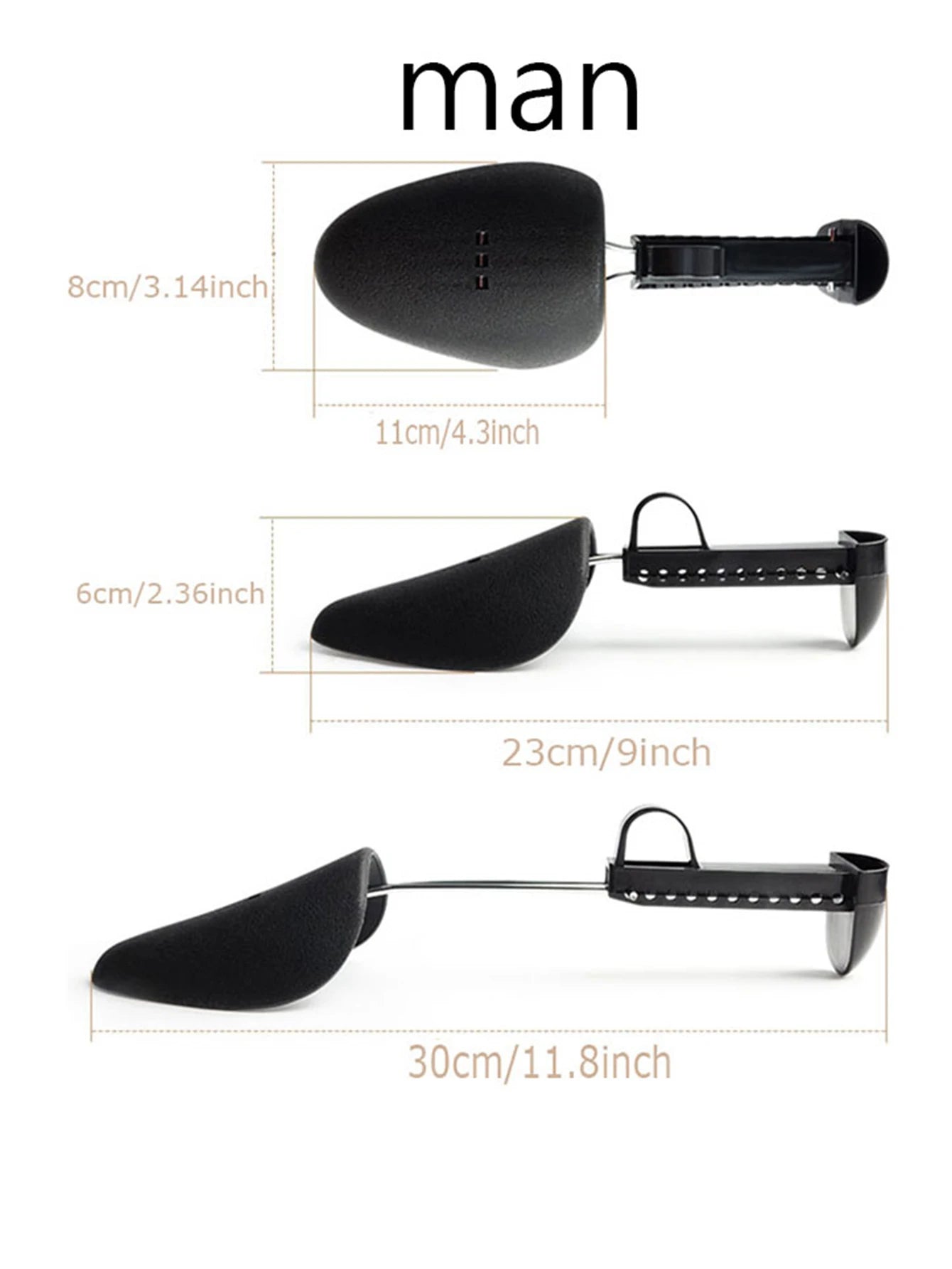 1pair Unisex Black Adjustable Plastic Shoe Trees, Pu Leather Shoe Lasts, Sports Shoe Shapers, Shoe Stretchers, Shoe Covers.