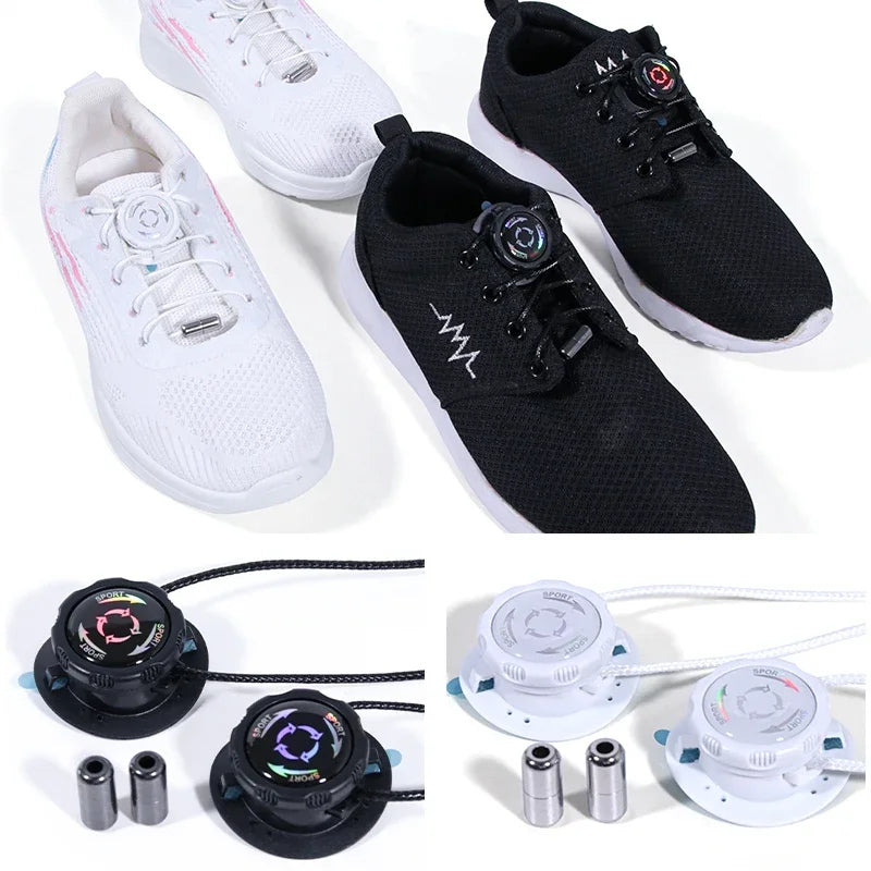 1pair Metal Wire Swivel Automatic Buckle Rope Sneaker ShoeLaces for Adult No Tie Shoe Laces Quick Lock Shoestrings Sneakers