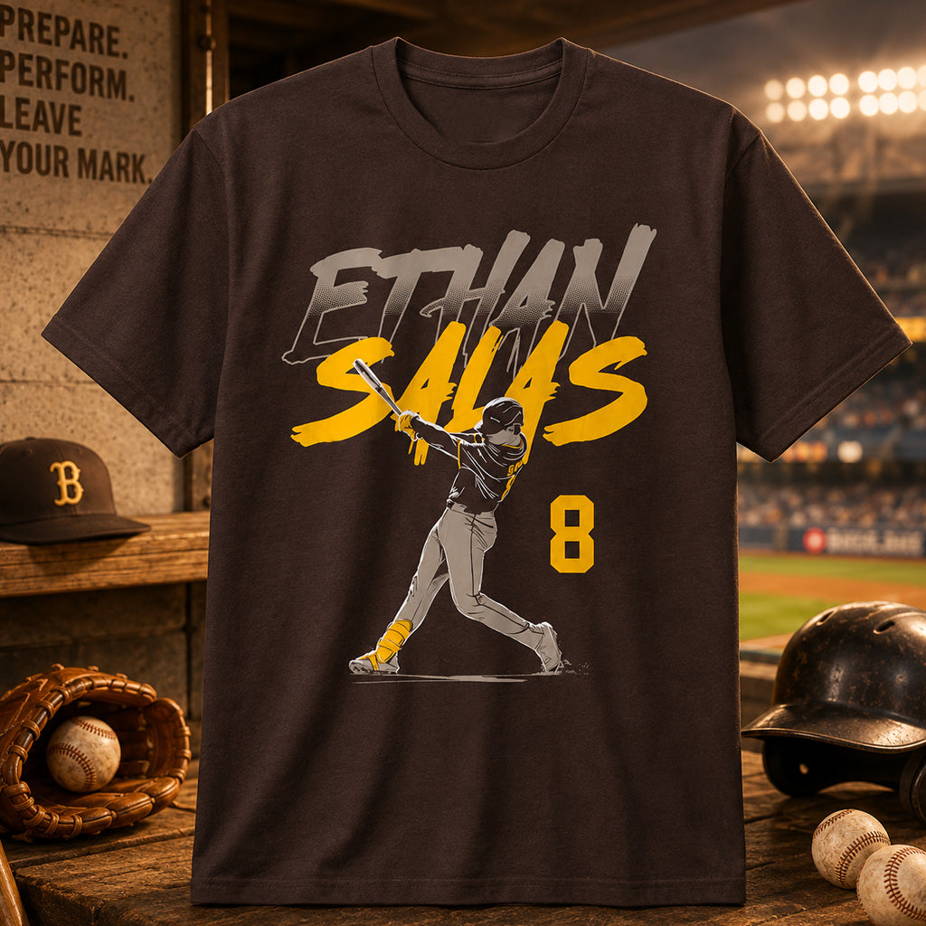 San Diego Padres Ethan Salas Slugger Swing Number Graphic Shirt for Baseball Fans