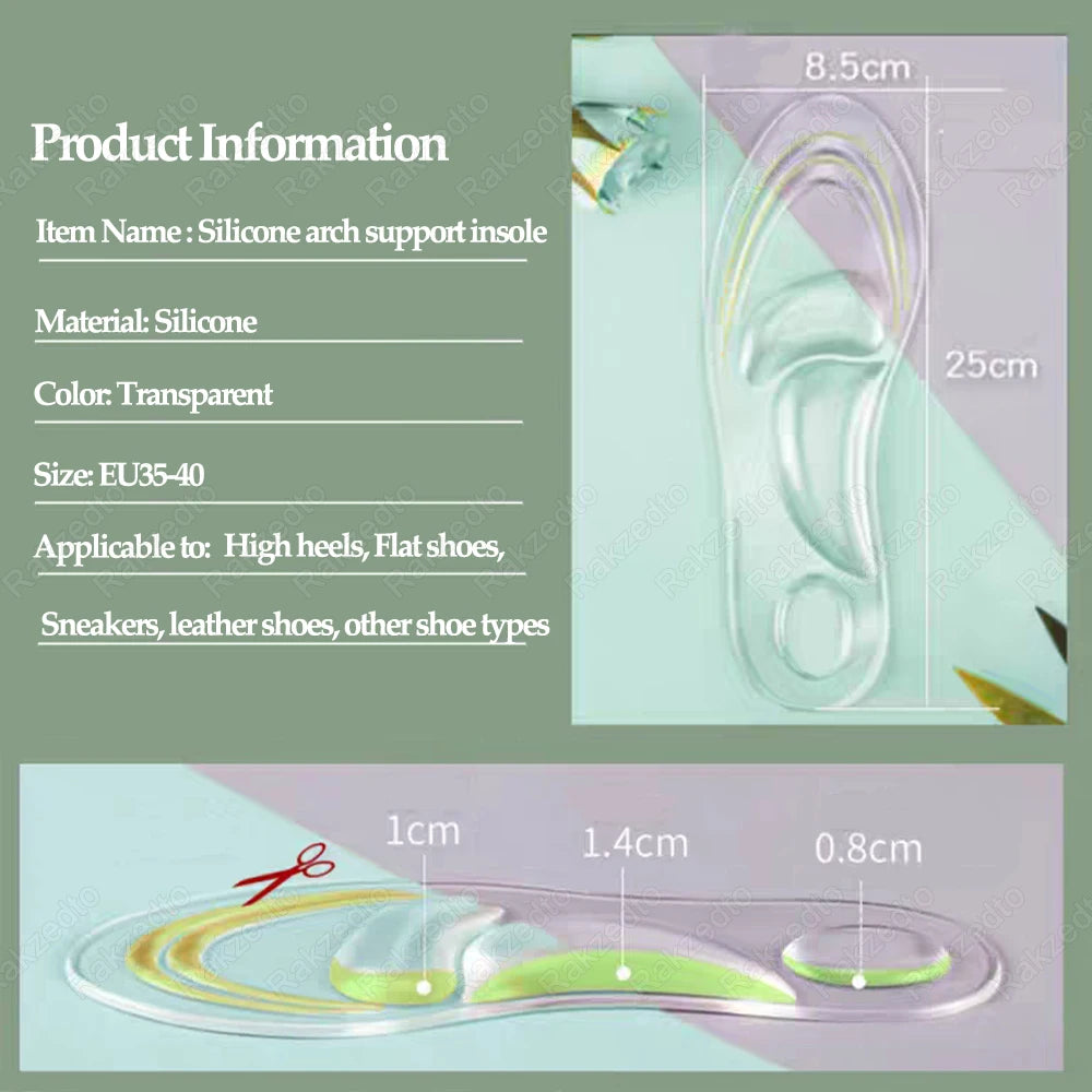 Medical Silicone Orthopedic Insoles for Shoes Women FlatFoot Arch Support Insoles for Plantar Fascitis Foot Massage Gel Shoe Pad