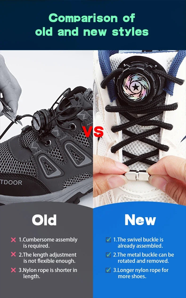 Upgrade Easy Installation Automatic Shoe Laces Without Ties Swivel Metal Capsule Buckle Shoelaces Thick Rope Sneakers Shoelace