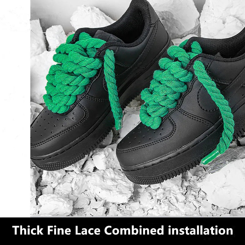 2 pair/set Vintage DIY Linen Cotton Weaving Style Bold Shoelaces Low-top Canvas Green Shoes laces Women Men Shoelaces Dropship
