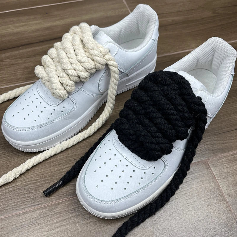 2 pair/set Vintage DIY Linen Cotton Weaving Style Bold Shoelaces Low-top Canvas Green Shoes laces Women Men Shoelaces Dropship