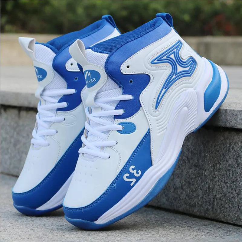 Men’s High-Top Basketball Shoes – Leather, Non-Slip, Cushioned Outdoor Sneakers