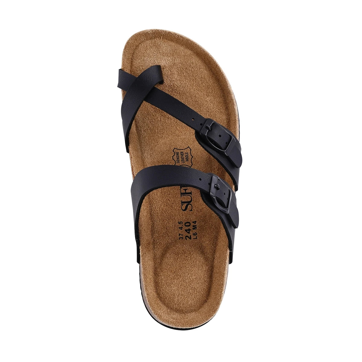 Summer Cork Sandals Women's Leather Clogs Slippers Black Classic Buckle Cork Slides Slippers Casual Slippers