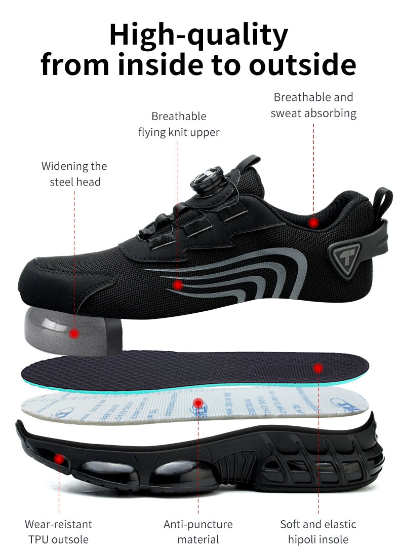 Rotary Button New Safety Shoes For Men, Anti-Impact And Anti-Piercing Work Shoes, Fashionable Men's sports Shoes, and Safety