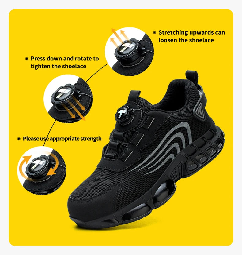 Rotary Button New Safety Shoes For Men, Anti-Impact And Anti-Piercing Work Shoes, Fashionable Men's sports Shoes, and Safety