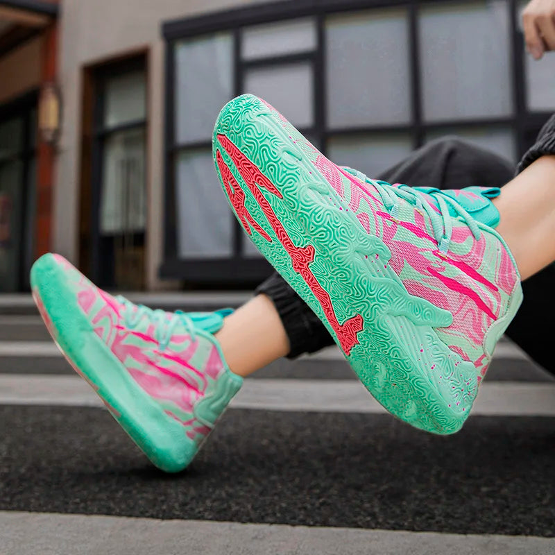 High-Top Basketball Sneakers – Breathable Cushioned Sports Shoes