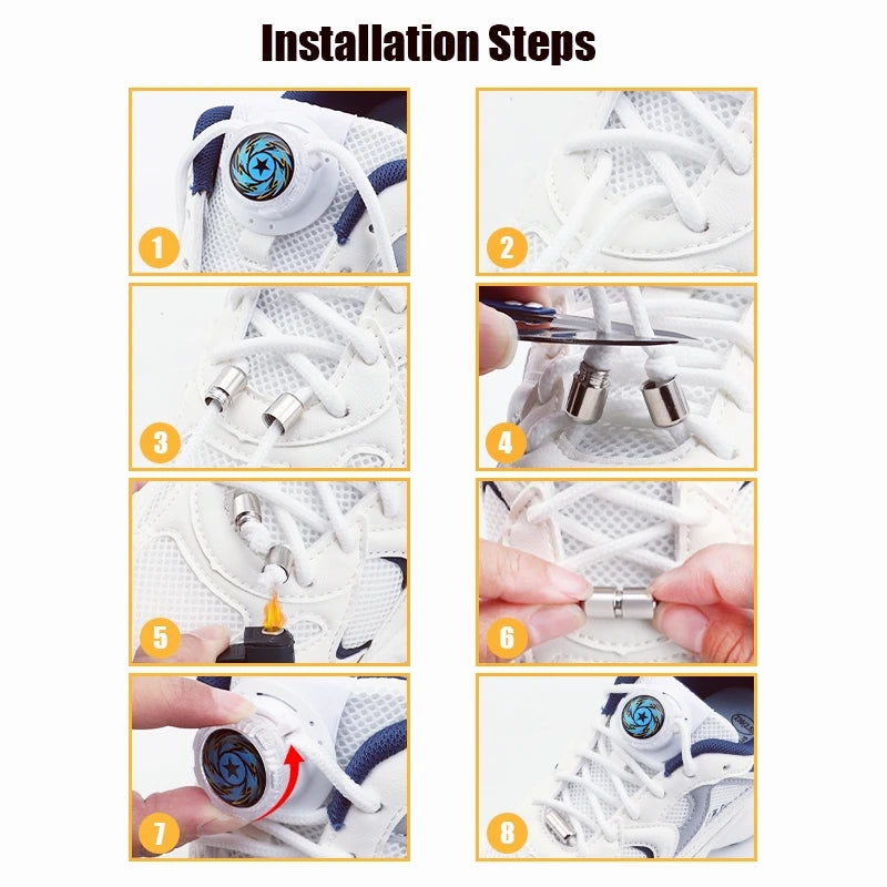 Upgrade Easy Installation Automatic Shoe Laces Without Ties Swivel Metal Capsule Buckle Shoelaces Thick Rope Sneakers Shoelace