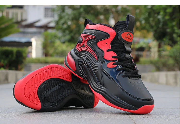 Men’s High-Top Basketball Shoes – Leather, Non-Slip, Cushioned Outdoor Sneakers