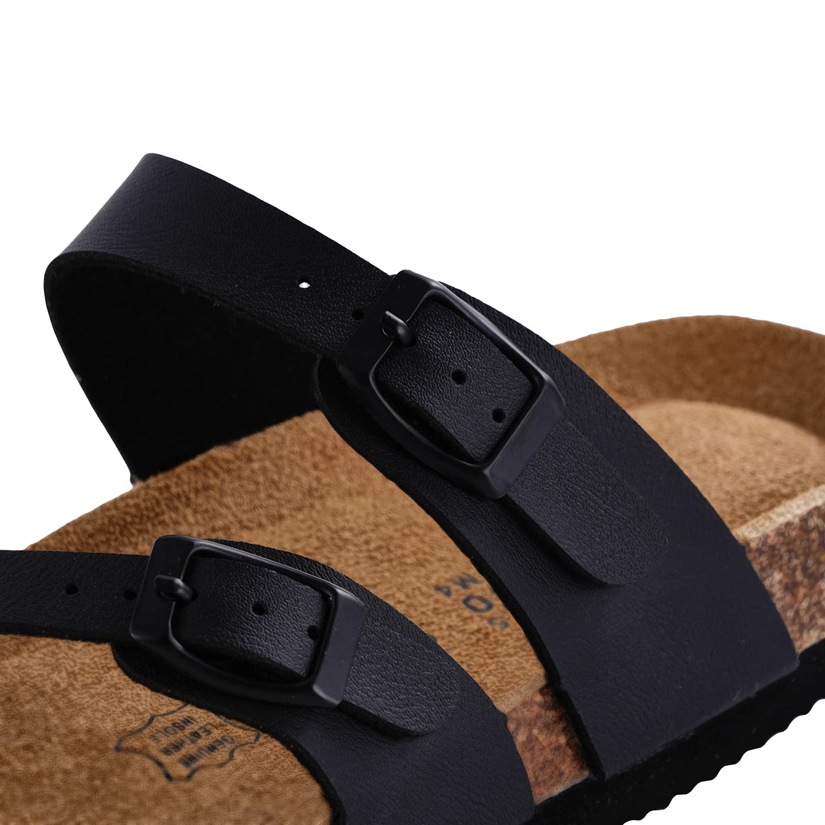 Summer Cork Sandals Women's Leather Clogs Slippers Black Classic Buckle Cork Slides Slippers Casual Slippers