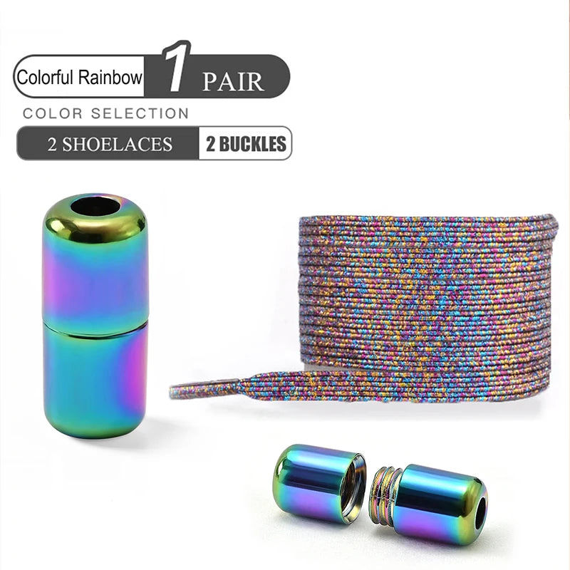 No Tie Shoe Laces Colorful Buckle Shoelaces Pearl Light Colorful Fashion Without Ties Elastic Laces Sneaker Kids Adult Widened