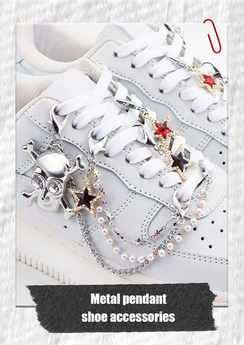 1PCS DIY Heart Star Pearl Shoe Chain Punk Original Detachable Studded Pentagram Shoe Accessories Jewelry Penda