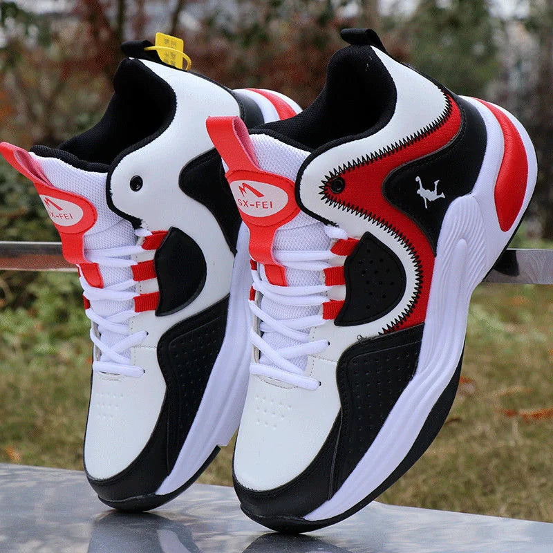 Men’s High-Top Basketball Shoes – Leather, Non-Slip, Cushioned Outdoor Sneakers
