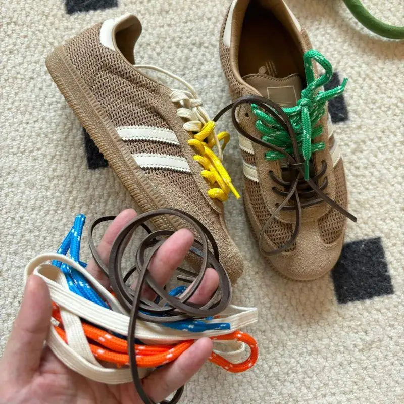 Individual Shoes Laces 4 Pcs Vintage Miu Round Flat Leather Combination DIY Sports Shoelaces Vintage DE Training Shoelaces