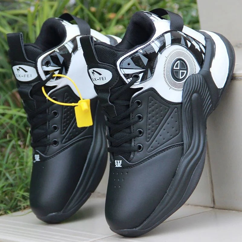 Men’s High-Top Basketball Shoes – Leather, Non-Slip, Cushioned Outdoor Sneakers