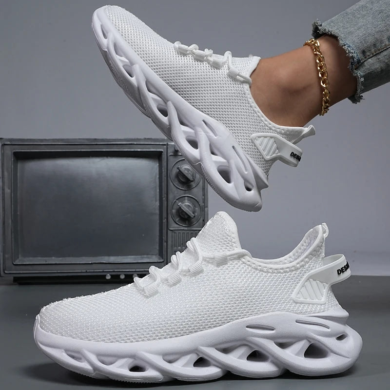 Men's sports shoes Solid color casual comfort mesh lace-up flat light vulcanized walking shoes boys running shoes