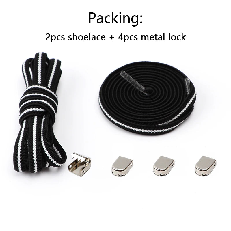 4Pcs No Tie Shoelaces Metal Buckles Elastic for Sneakers One Size Fits All Adult Quick Laces Lazy Sport Rubber Shoestrings