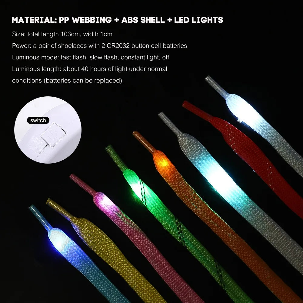 120cm LED Sport Luminous Shoelaces Glow Shoe Strings Round Flash Light Shoelaces Batteries LED Lazy Shoe Laces Party Decor