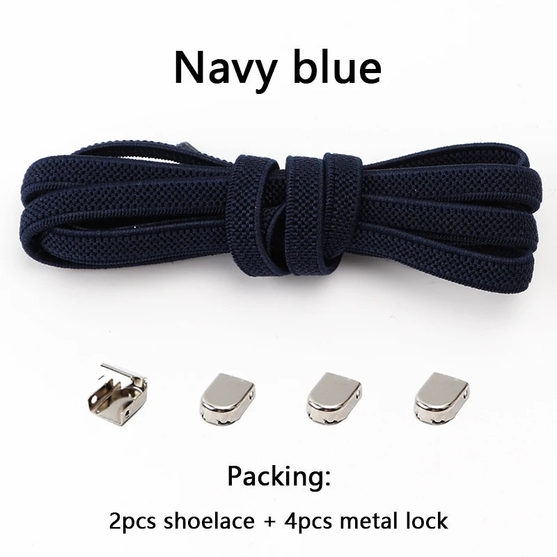 4Pcs No Tie Shoelaces Metal Buckles Elastic for Sneakers One Size Fits All Adult Quick Laces Lazy Sport Rubber Shoestrings