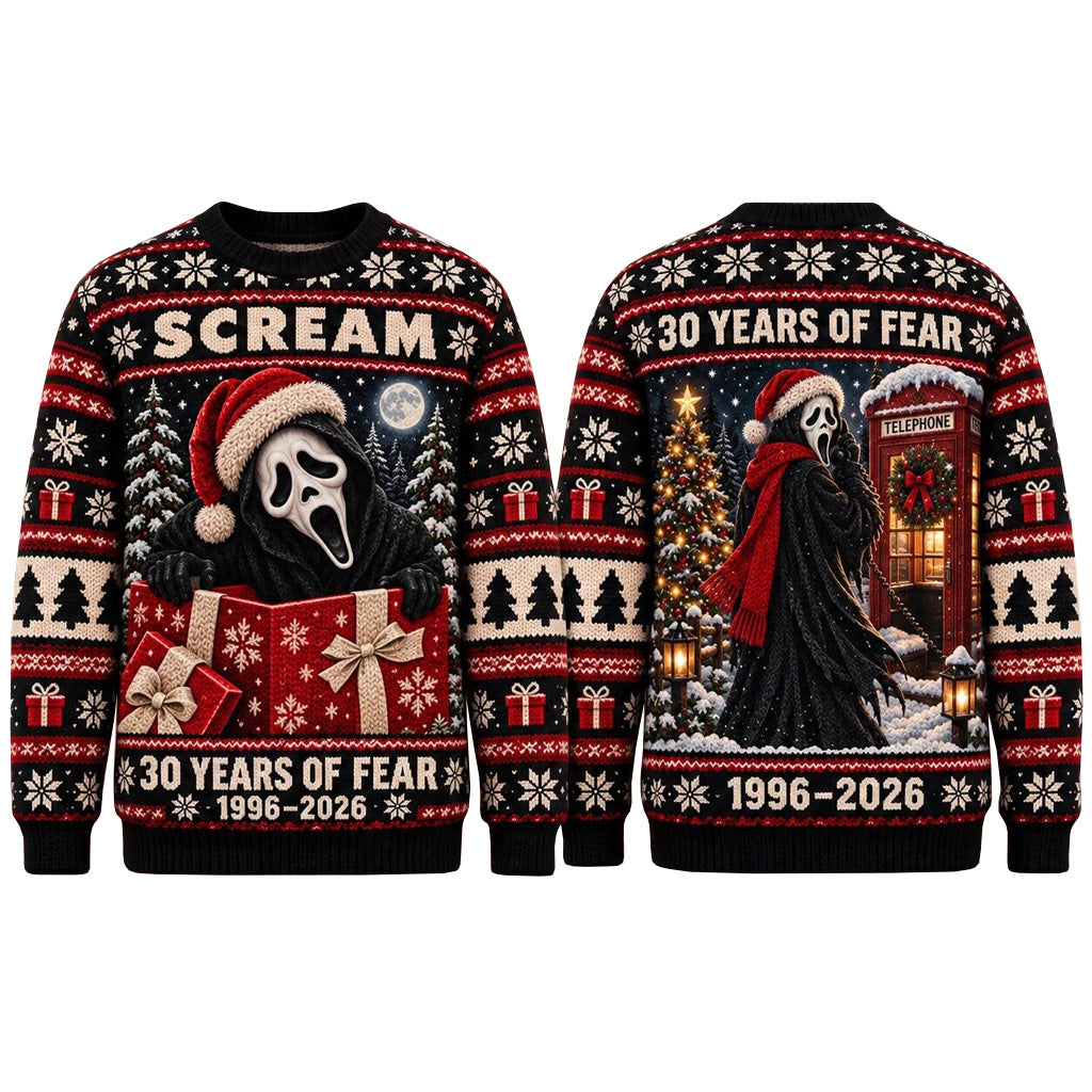Scream Ghostface 30 Years of Fear Christmas Holiday 2026 Ugly Sweater