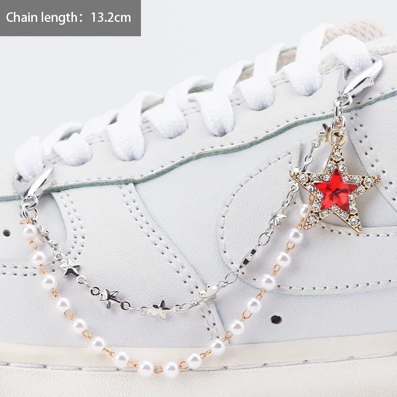 1PCS DIY Heart Star Pearl Shoe Chain Punk Original Detachable Studded Pentagram Shoe Accessories Jewelry Penda