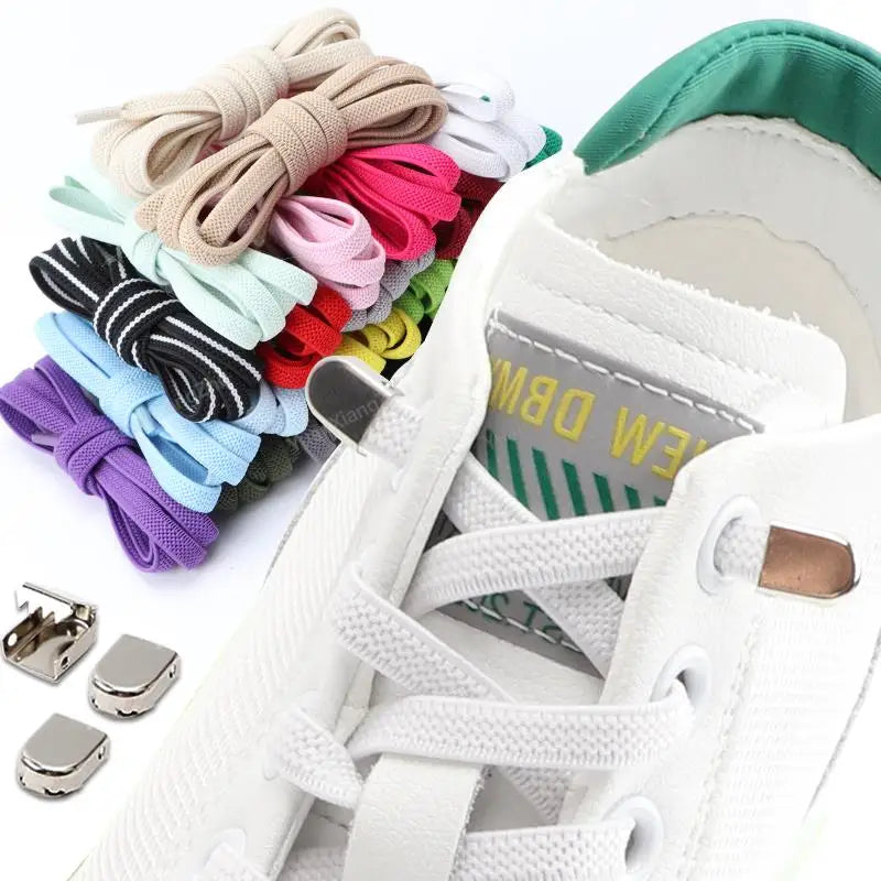 No tie Shoe laces Elastic laces Sneakers Flat Shoelaces without ties Quick Shoelace for Shoes  Adult One Size fits All Shoes