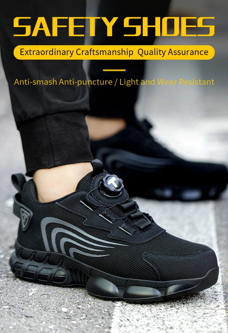 Rotary Button New Safety Shoes For Men, Anti-Impact And Anti-Piercing Work Shoes, Fashionable Men's sports Shoes, and Safety