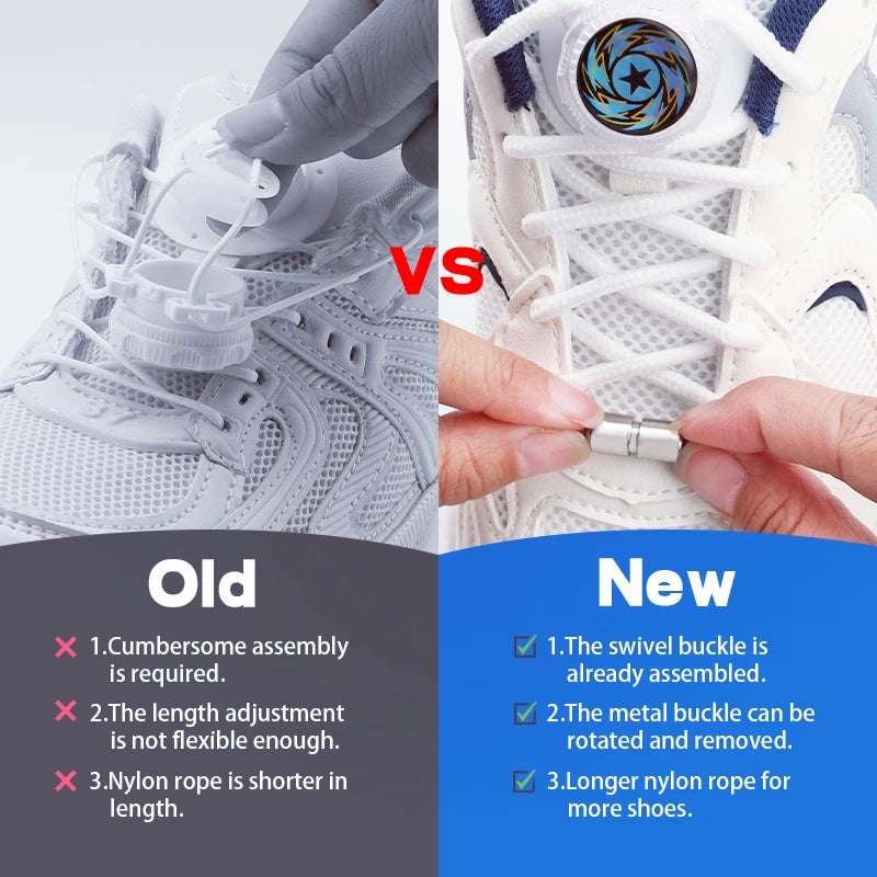 Upgrade Easy Installation Automatic Shoe Laces Without Ties Swivel Metal Capsule Buckle Shoelaces Thick Rope Sneakers Shoelace