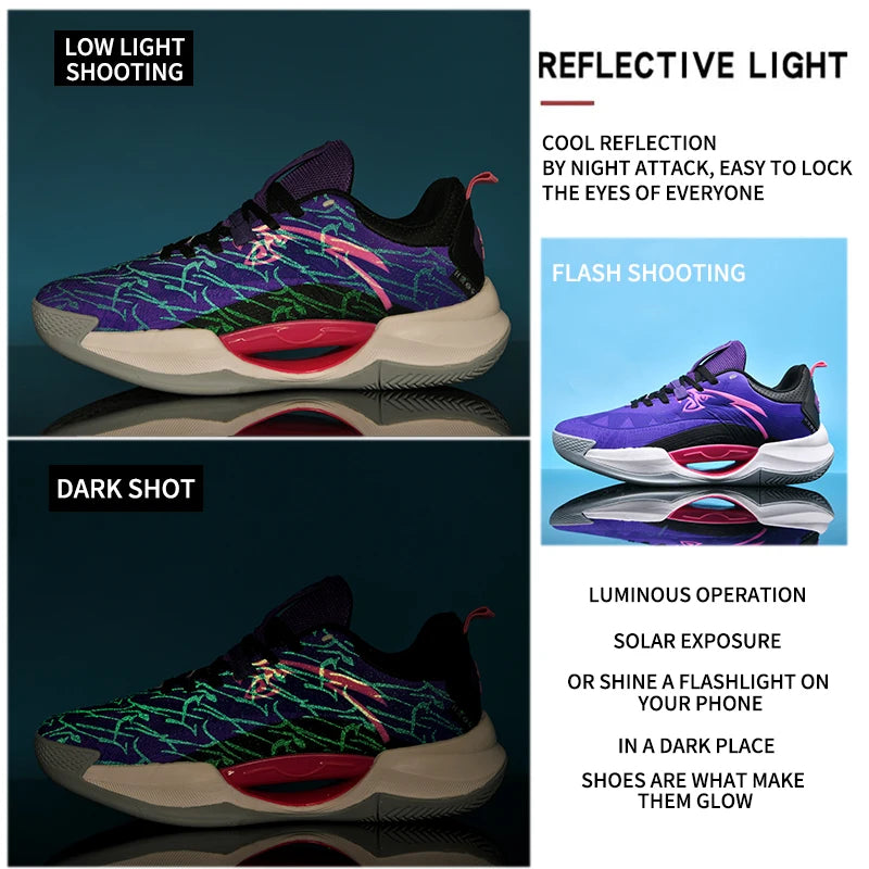Reflective Basketball Shoes Original Shoes Basketball Sneakers Outdoor Rubber Anti Slip Sports Training Shoes Male