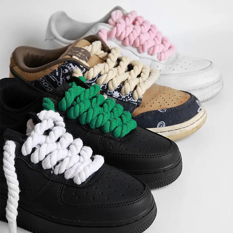 2 pair/set Vintage DIY Linen Cotton Weaving Style Bold Shoelaces Low-top Canvas Green Shoes laces Women Men Shoelaces Dropship