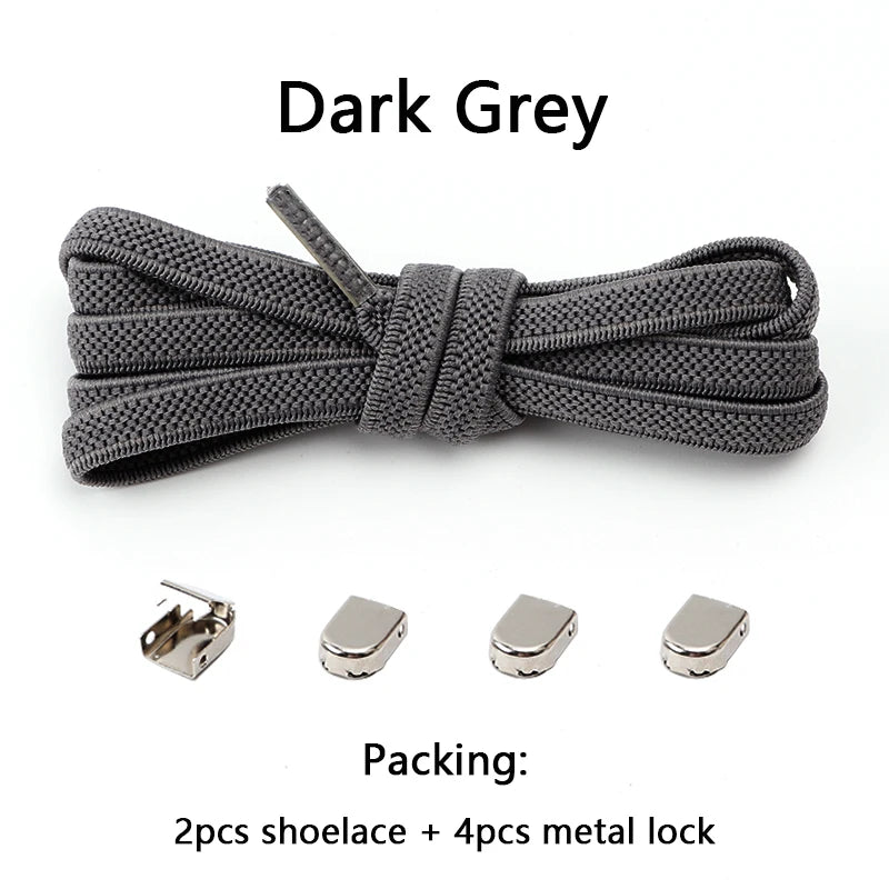 4Pcs No Tie Shoelaces Metal Buckles Elastic for Sneakers One Size Fits All Adult Quick Laces Lazy Sport Rubber Shoestrings