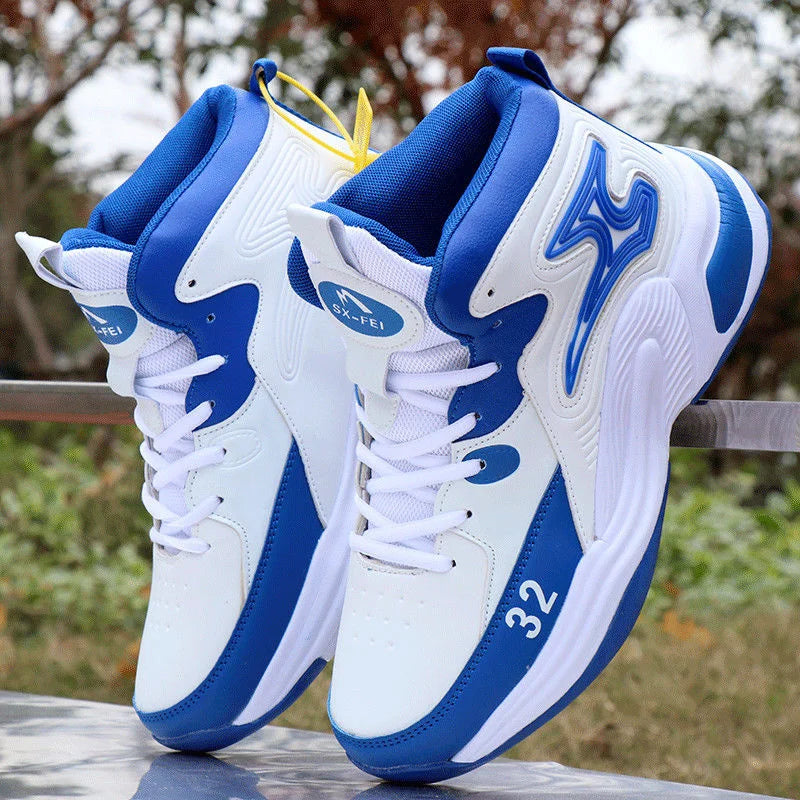 Men’s High-Top Basketball Shoes – Leather, Non-Slip, Cushioned Outdoor Sneakers