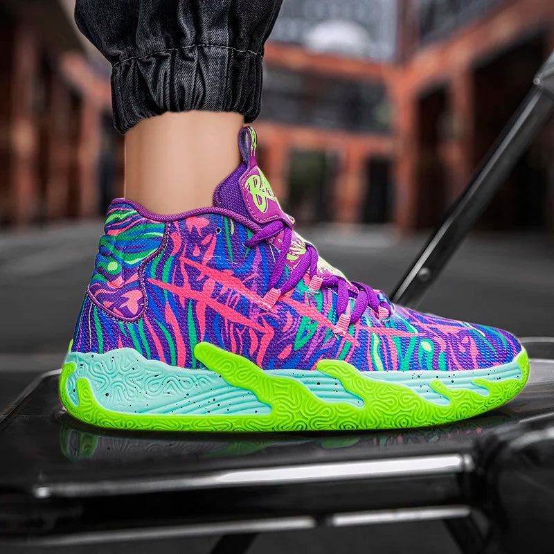 High-Top Basketball Sneakers – Breathable Cushioned Sports Shoes