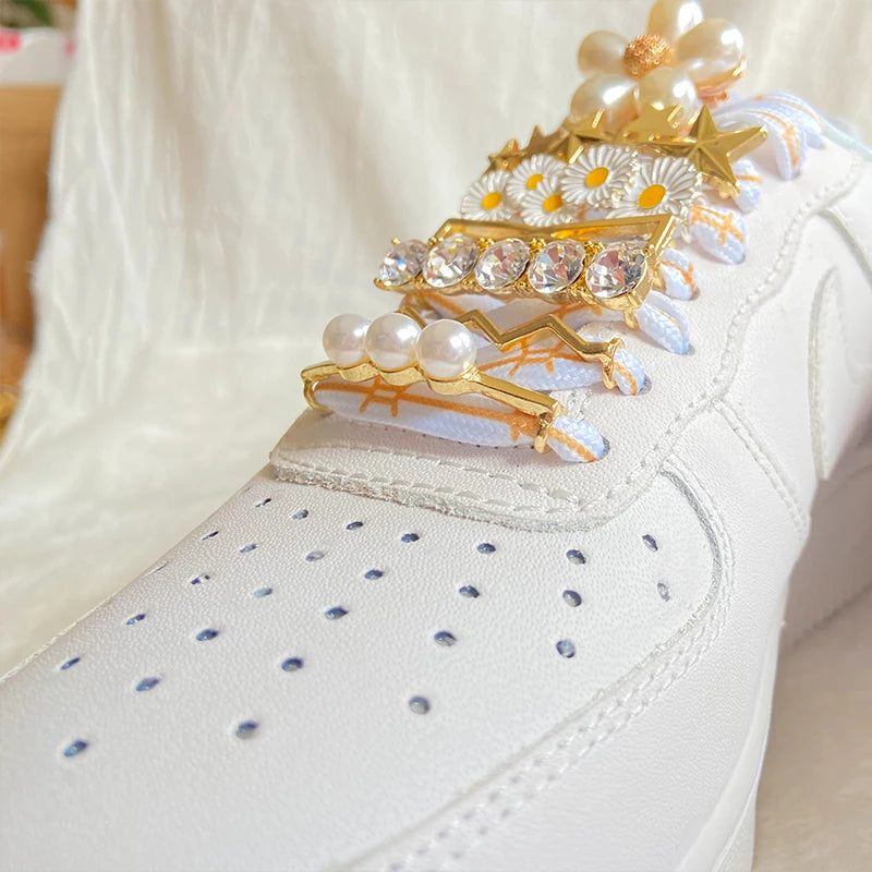 Shoelaces Clips Decoration Shoelace Buckle Shoes Charm AF1 Sneakers Pearl Shiny Rhinestones Women Girl Shoe Laces Decorative 1Pc