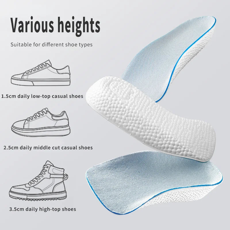 Arch Support Increase Height Insoles Light Weight Soft Elastic Lift for Men Women Shoes Pads 1.5CM 2.5CM 3.5CM Heighten Lift