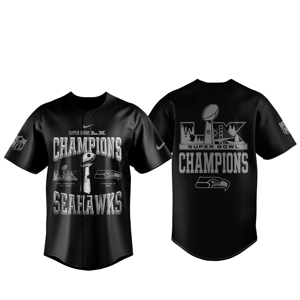 Seattle Seahawks 2025 Super Bowl LX Champions Monochrome Baseball Jersey