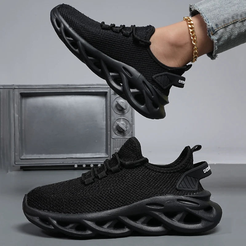 Men's sports shoes Solid color casual comfort mesh lace-up flat light vulcanized walking shoes boys running shoes
