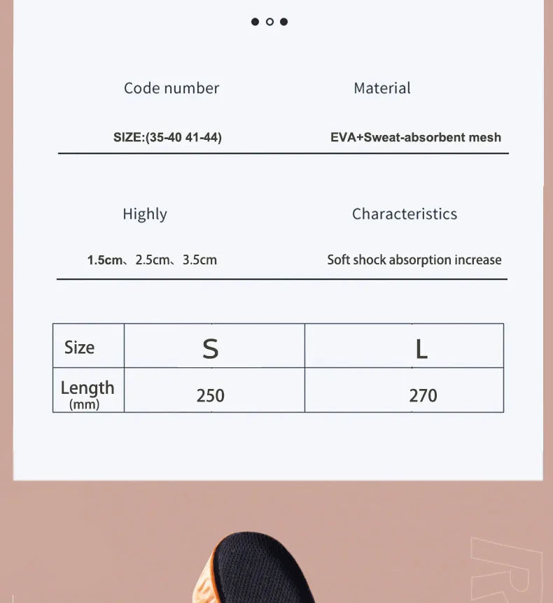 Height Increase Insole For Men Women1.5/2.5/3.5cm EVA Invisible Height Lift Breathable Comfortable Shock Absorption Pads