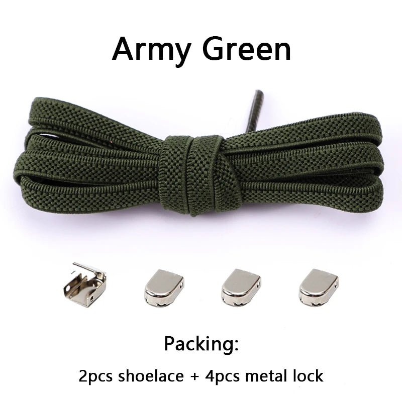 4Pcs No Tie Shoelaces Metal Buckles Elastic for Sneakers One Size Fits All Adult Quick Laces Lazy Sport Rubber Shoestrings