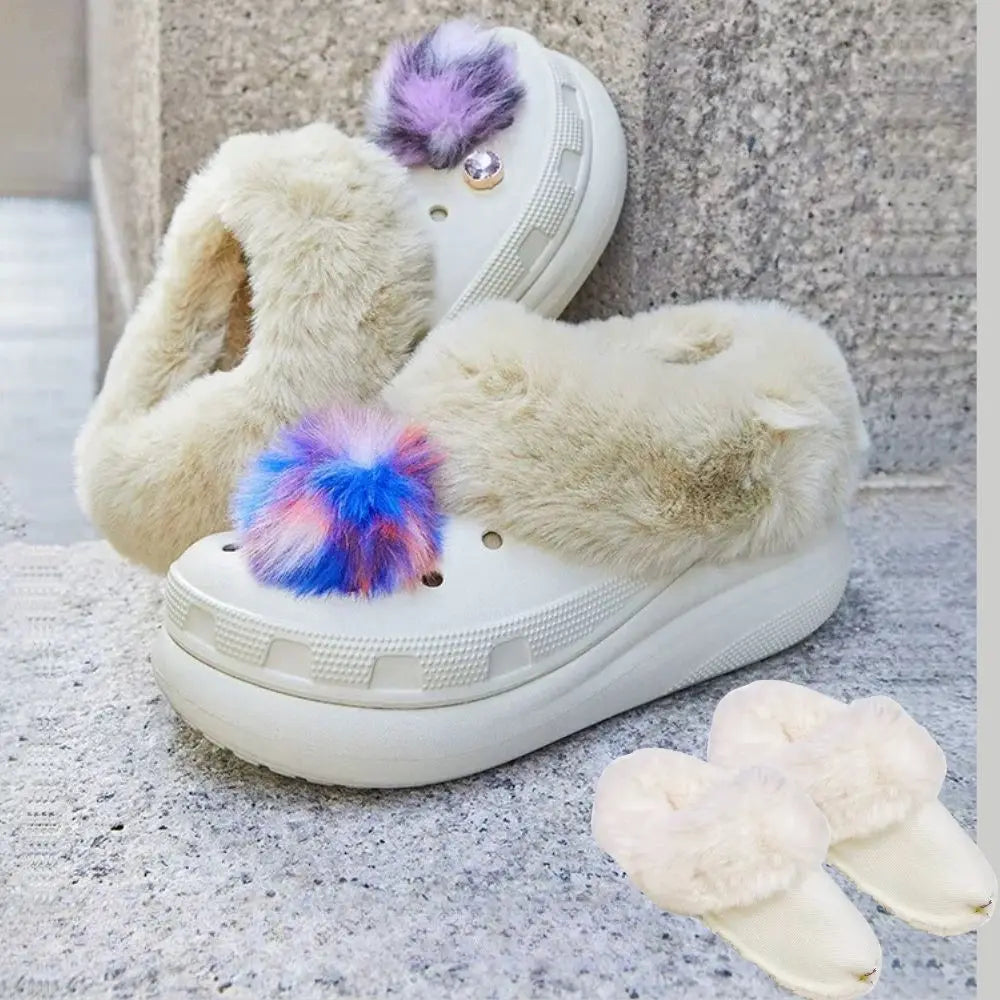 Pair Hole Shoes Plush Liner Winter Warm Inserts for Slippers Shoe Covers Soft Thickened Fur Lining Detachable Shoe Pads