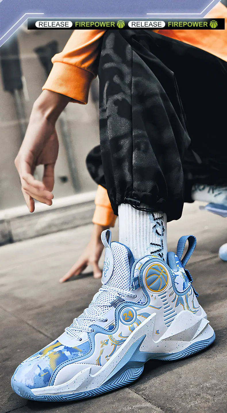 Men’s Basketball Shoes – Non-Slip, Breathable Outdoor Sneakers with Graffiti Design