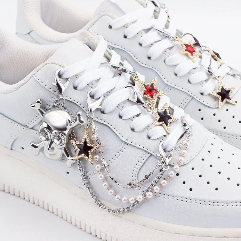 1PCS DIY Heart Star Pearl Shoe Chain Punk Original Detachable Studded Pentagram Shoe Accessories Jewelry Penda