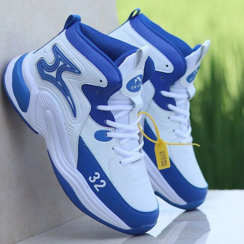 Men’s High-Top Basketball Shoes – Leather, Non-Slip, Cushioned Outdoor Sneakers